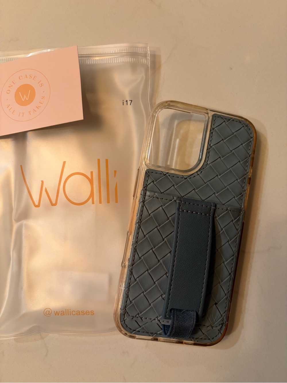 iPhone 17 Walli Skyline Weave Leather Case with Finger Strap and Wallet pouch